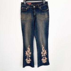 Makers USA Distressed Denim Bootcut Wideleg Jeans Womens 8 VTG Y2K